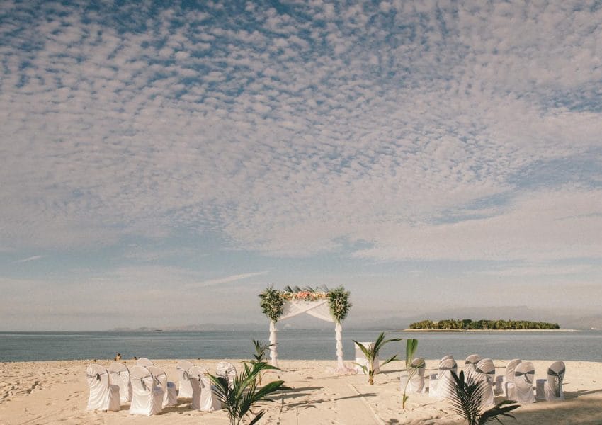 Beautiful Beach Scenery with Wedding Arch Located in Fiji