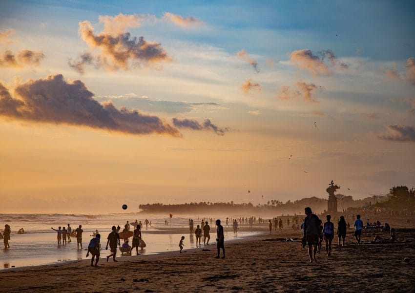 beach, dusk, people