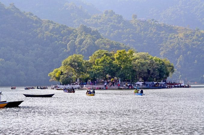 lake, boats, island