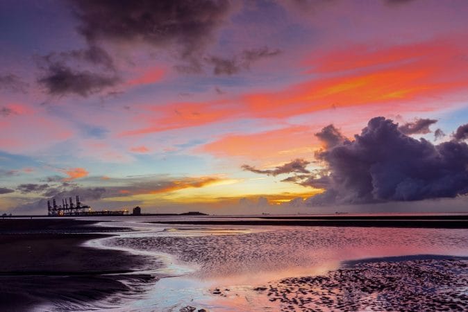 sunset glow, twilight, taipei port