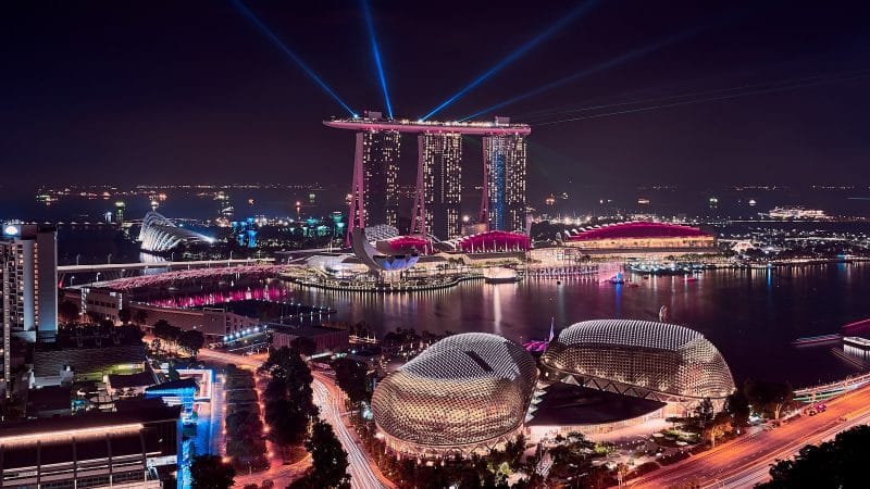 high-rise buildings at night